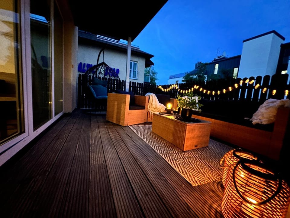 Property building, Patio, Night, View (from property/room), Balcony/Terrace, Balcony/Terrace, Seating area