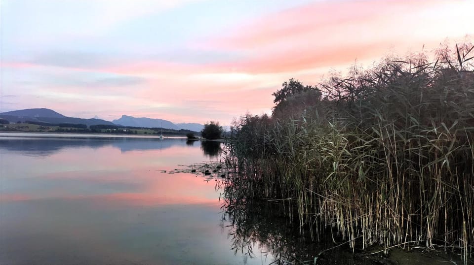 Natural landscape, Lake view, Mountain view, Sunset