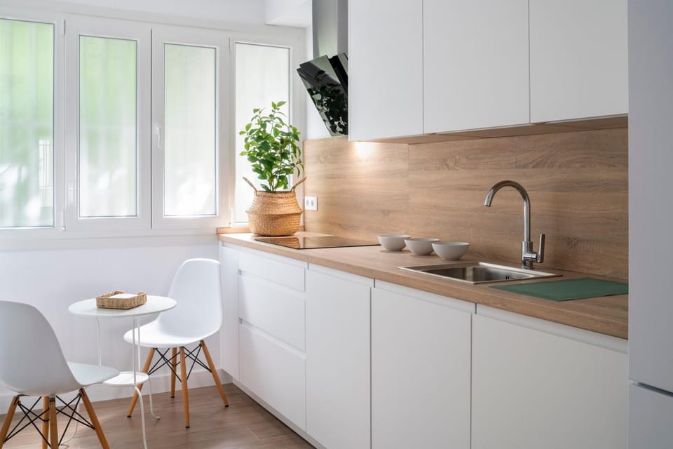Kitchen or kitchenette, stove