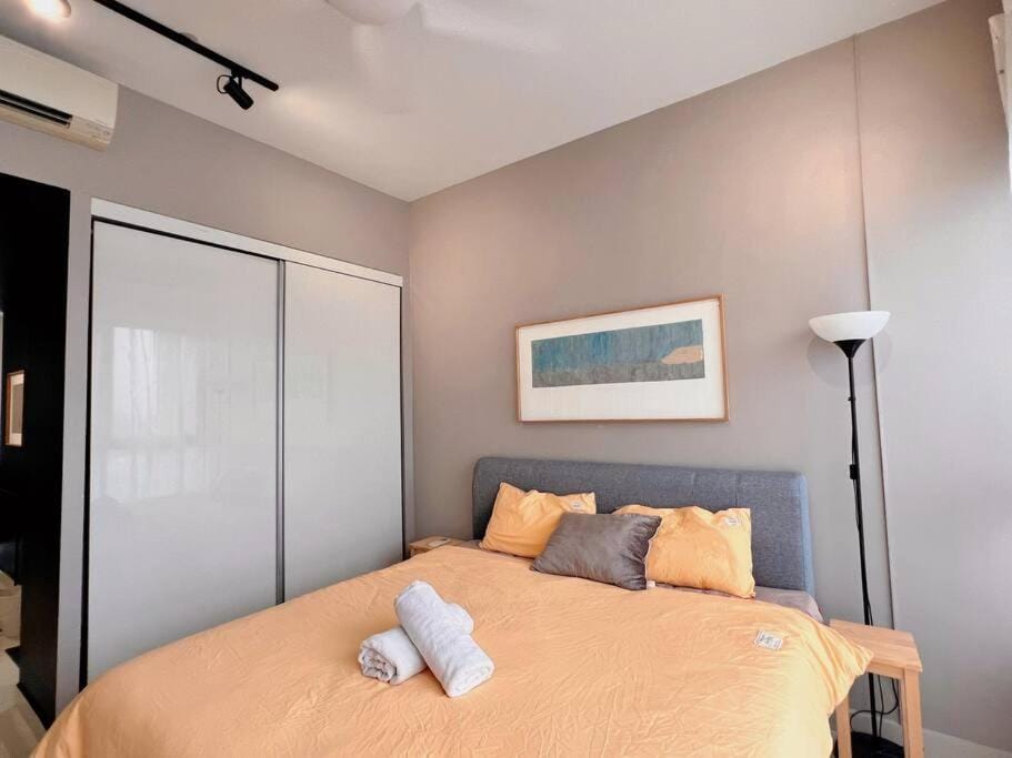 Bed, Photo of the whole room, Bedroom, towels, wardrobe