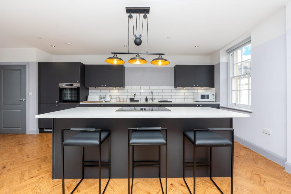 Kitchen or kitchenette, stove