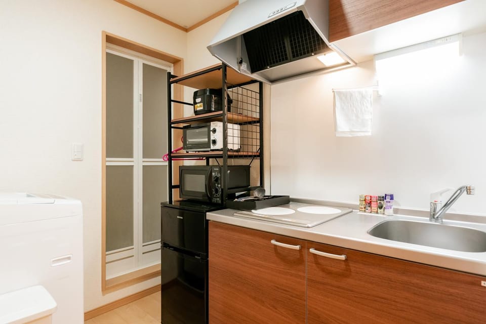 Kitchen or kitchenette, minibar, stove, toaster, washing machine