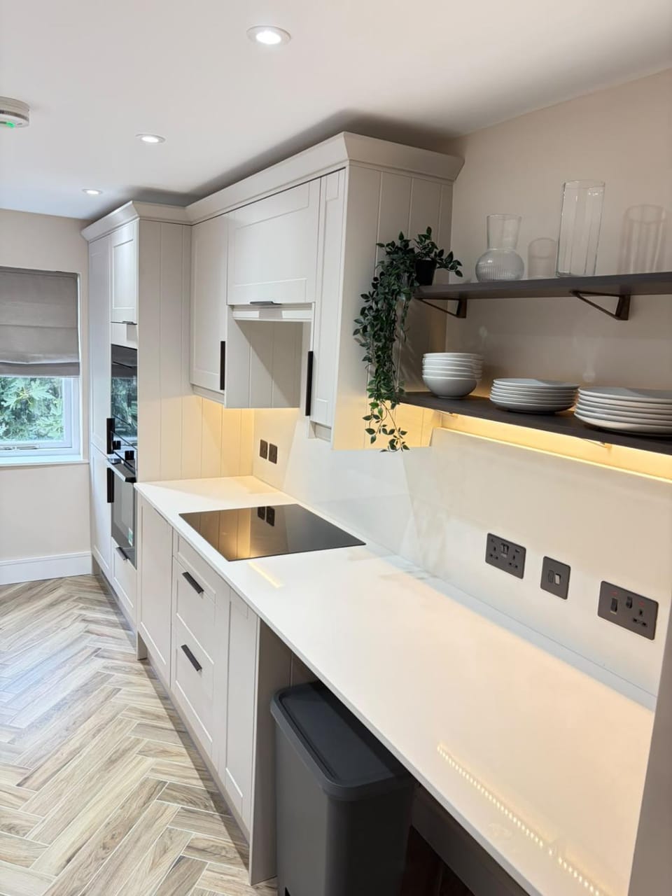 Kitchen or kitchenette, dishwasher, stove