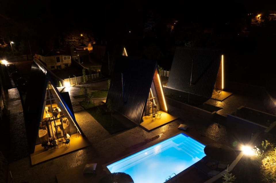 Property building, Night, Swimming pool