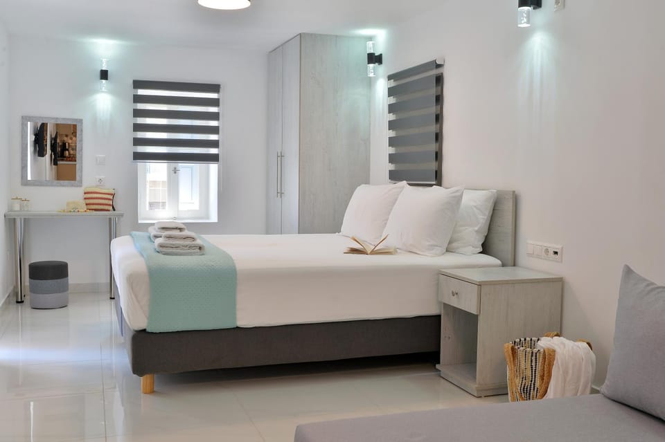 Bed, wardrobe