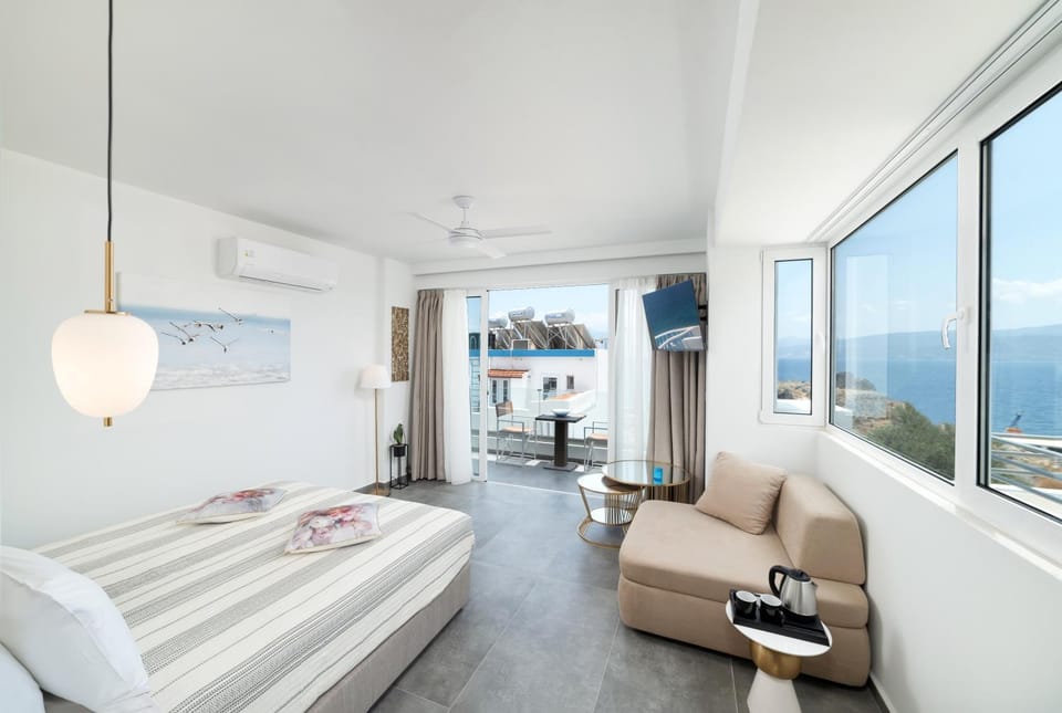 Bed, Natural landscape, TV and multimedia, Bedroom, Sea view