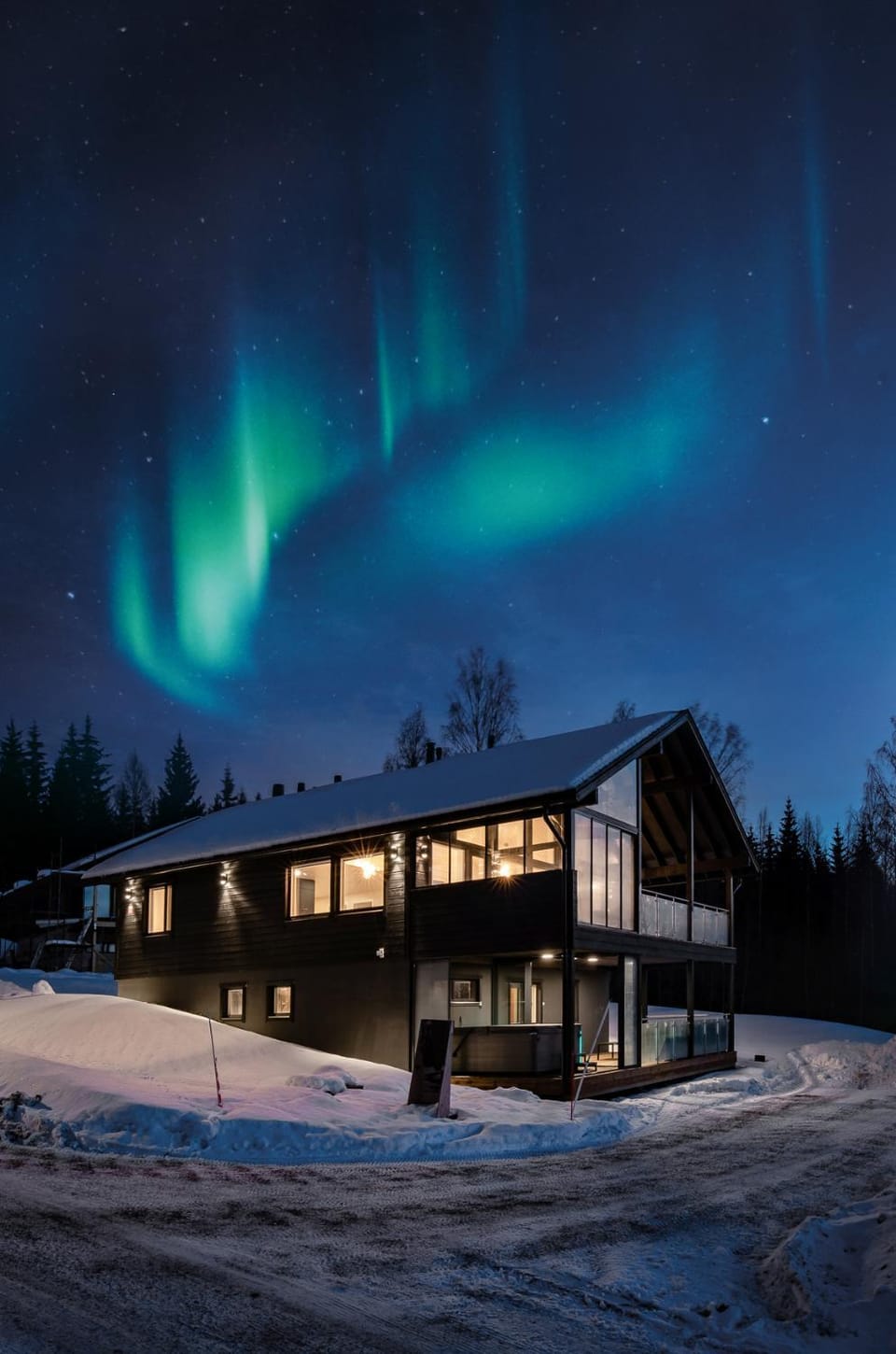 Property building, Night, Natural landscape, Winter, On site