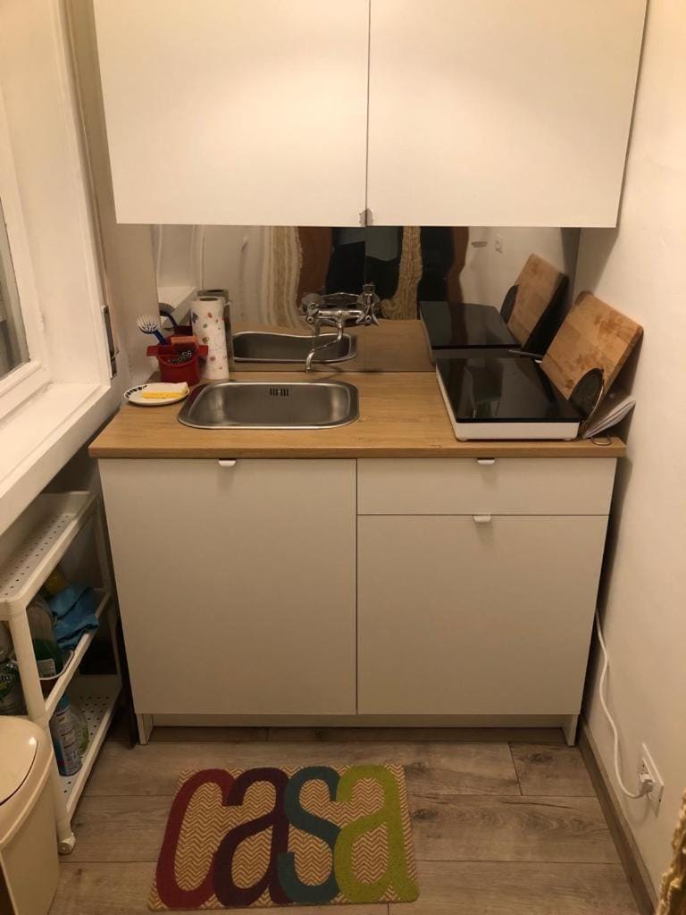 Kitchen or kitchenette, stove