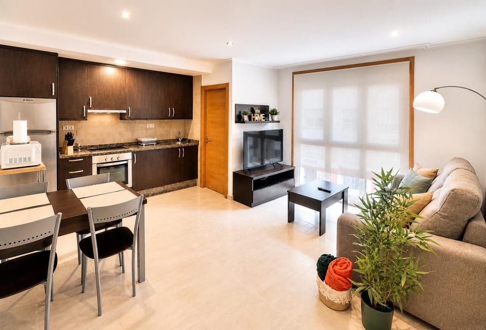 Kitchen or kitchenette, Living room, Seating area, Dining area, oven, stove, toaster