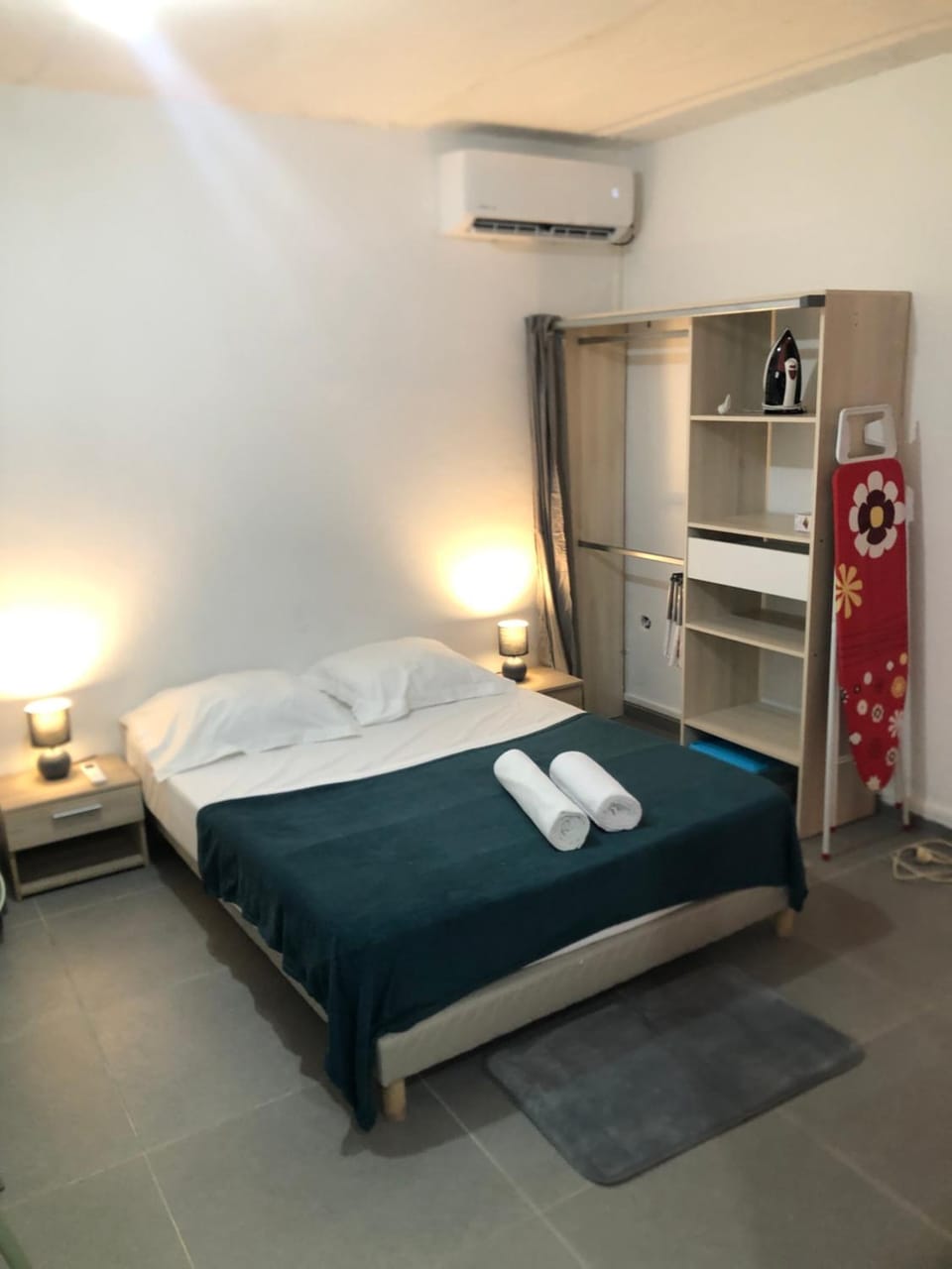 Bed, Photo of the whole room, Bedroom, towels, wardrobe, air conditioner