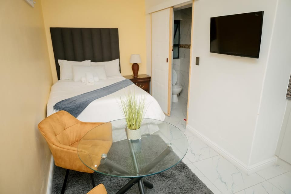Bed, TV and multimedia, Kitchen or kitchenette, Photo of the whole room, Seating area, Bedroom, Parking, air conditioner