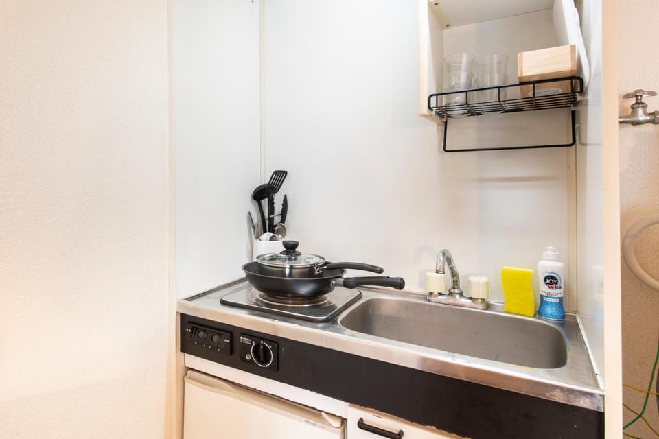 Kitchen or kitchenette, stove