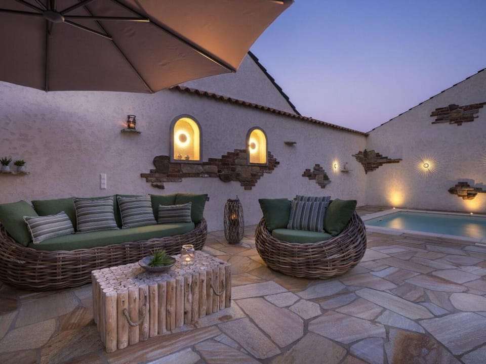 Night, Seating area, Pool view, Swimming pool