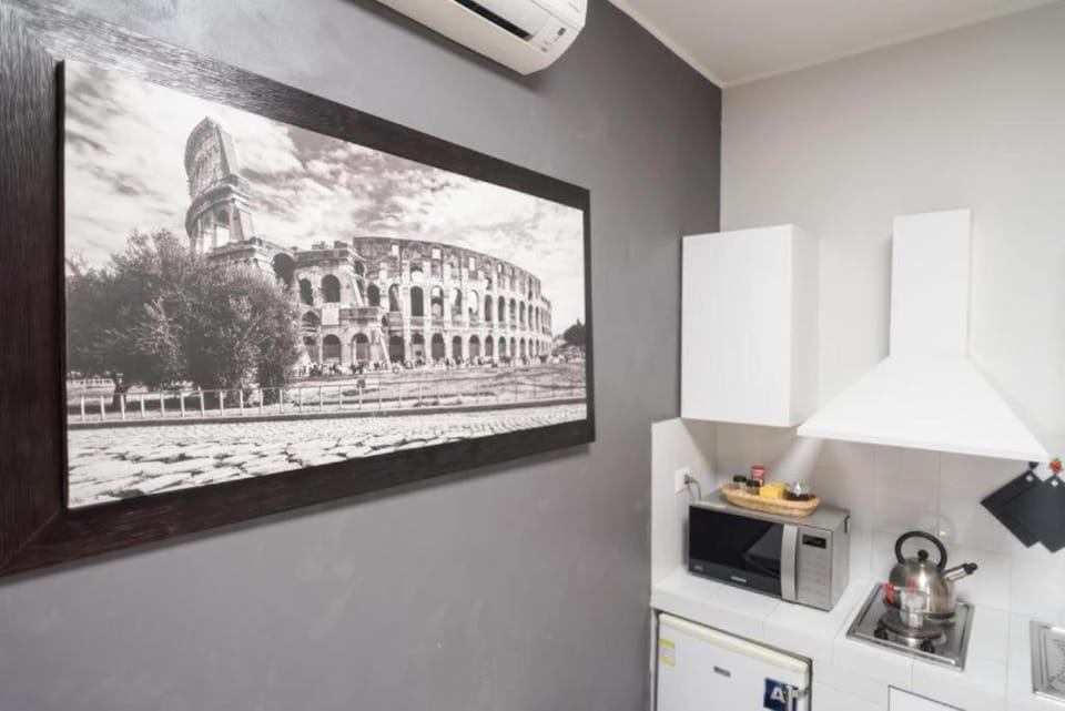 Kitchen or kitchenette, stove