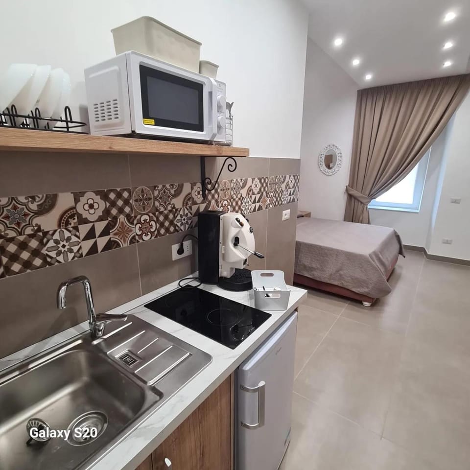 Bed, Coffee/tea facilities, Kitchen or kitchenette, Photo of the whole room, Bedroom, minibar, stove