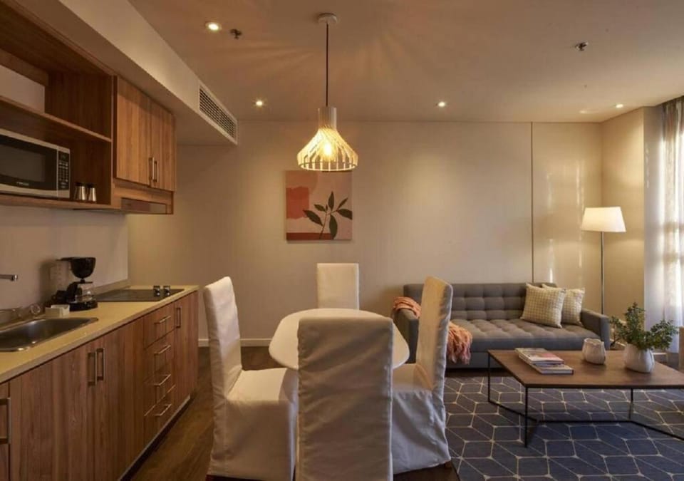 Living room, Dining area, microwave, kitchen