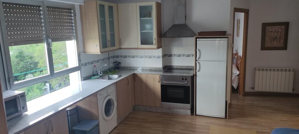 Kitchen or kitchenette, stove, washing machine