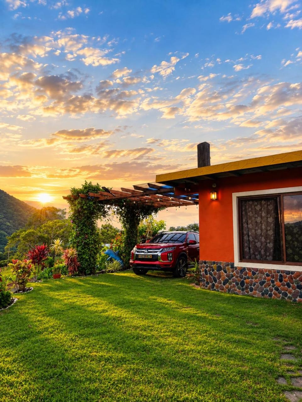 Day, Natural landscape, Garden, Garden view, Sunrise, Parking