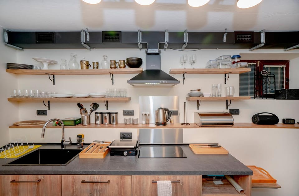 Kitchen or kitchenette, stove