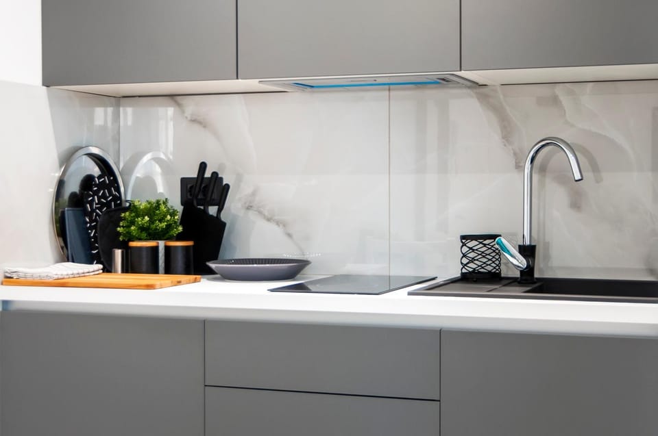 Kitchen or kitchenette, stove