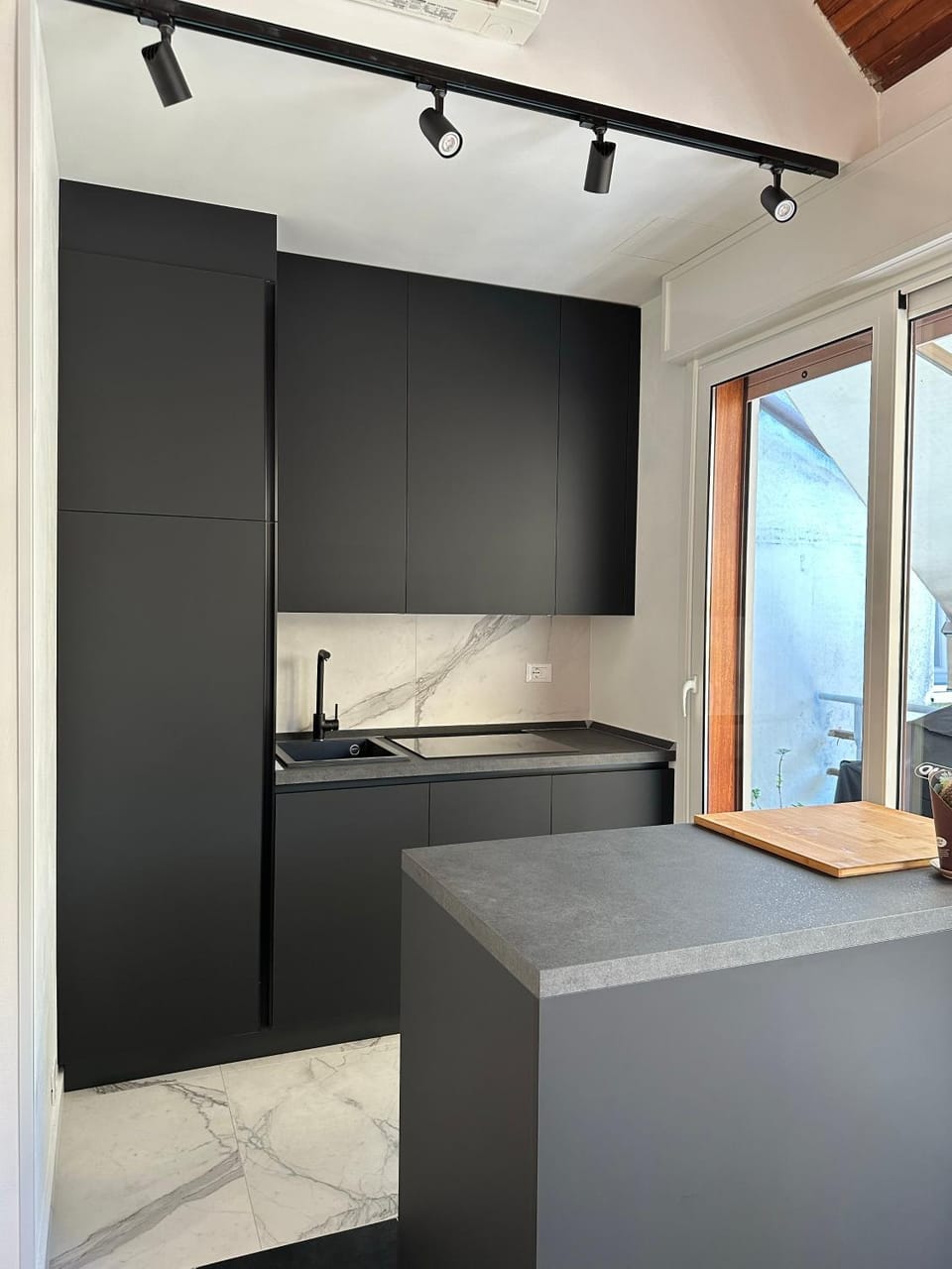 Kitchen or kitchenette, stove