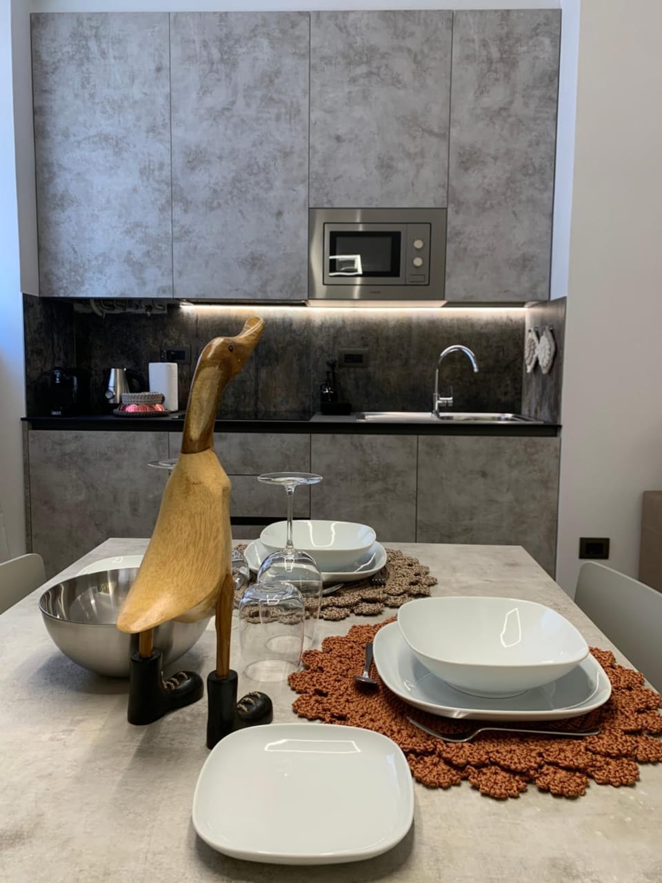 Kitchen or kitchenette, stove