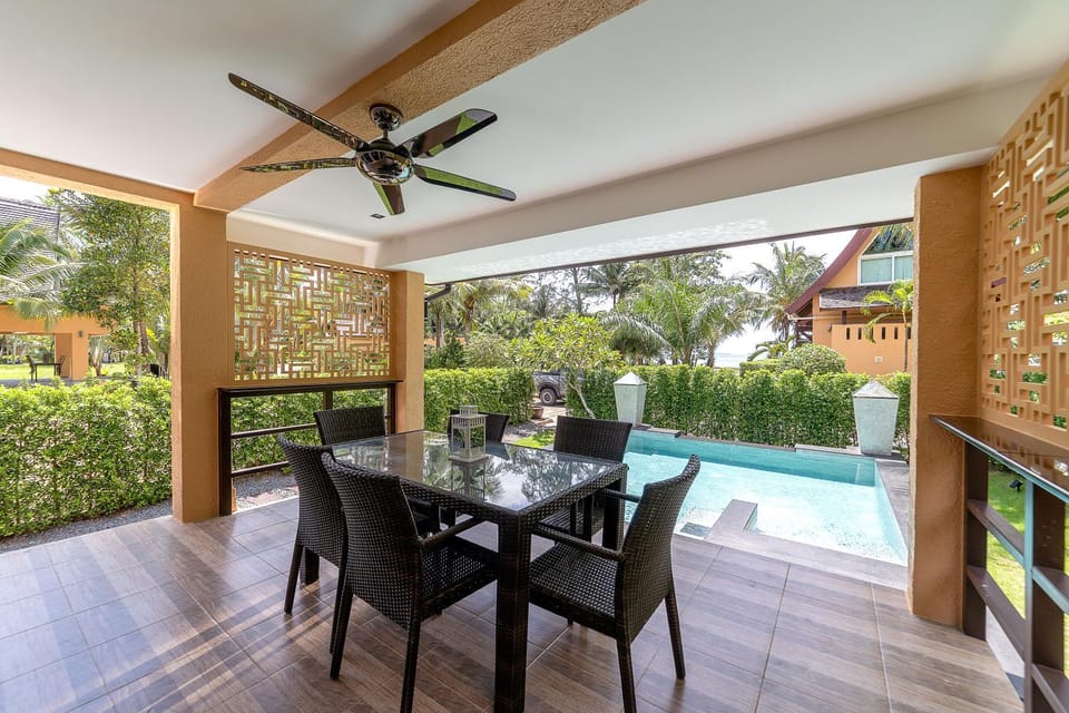 Patio, Dining area, Garden view, Pool view