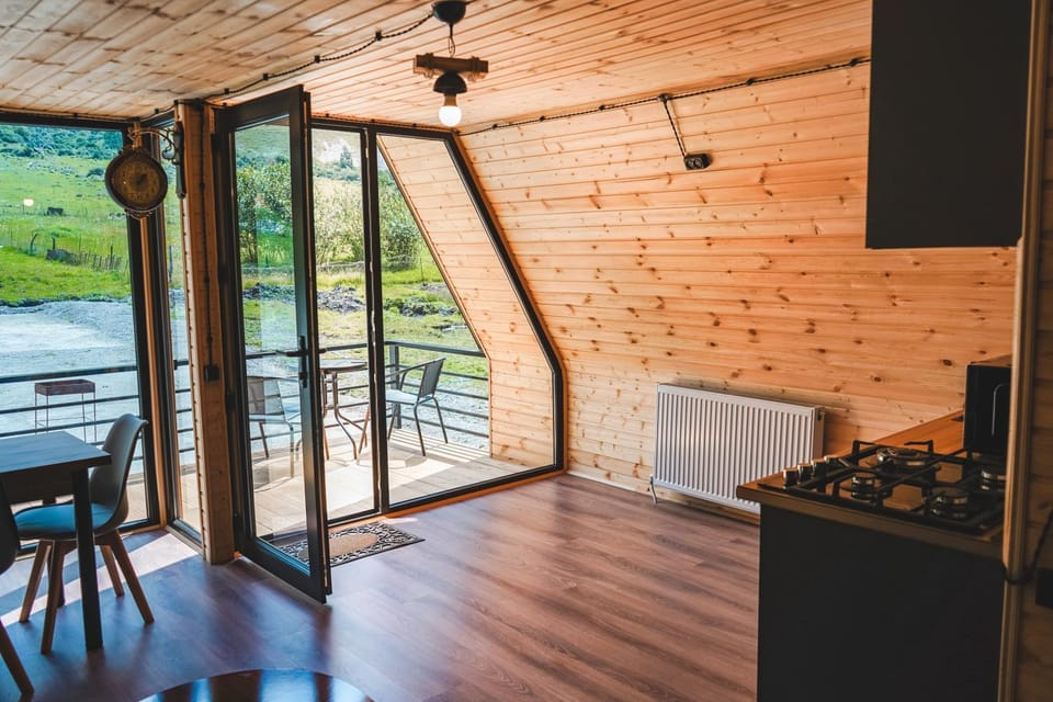 Kitchen or kitchenette, Living room, Seating area, Dining area