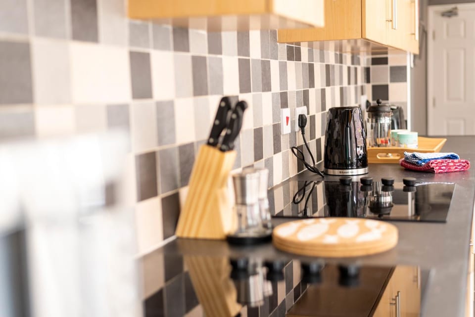 Kitchen or kitchenette, stove