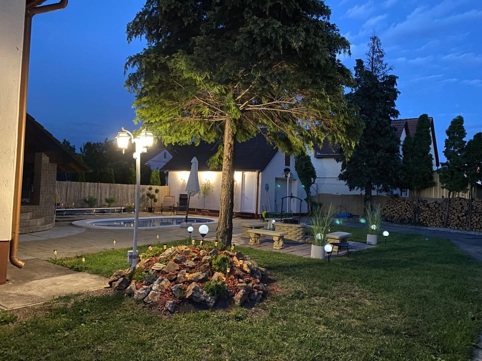 Property building, Night, Garden, Garden view, Pool view
