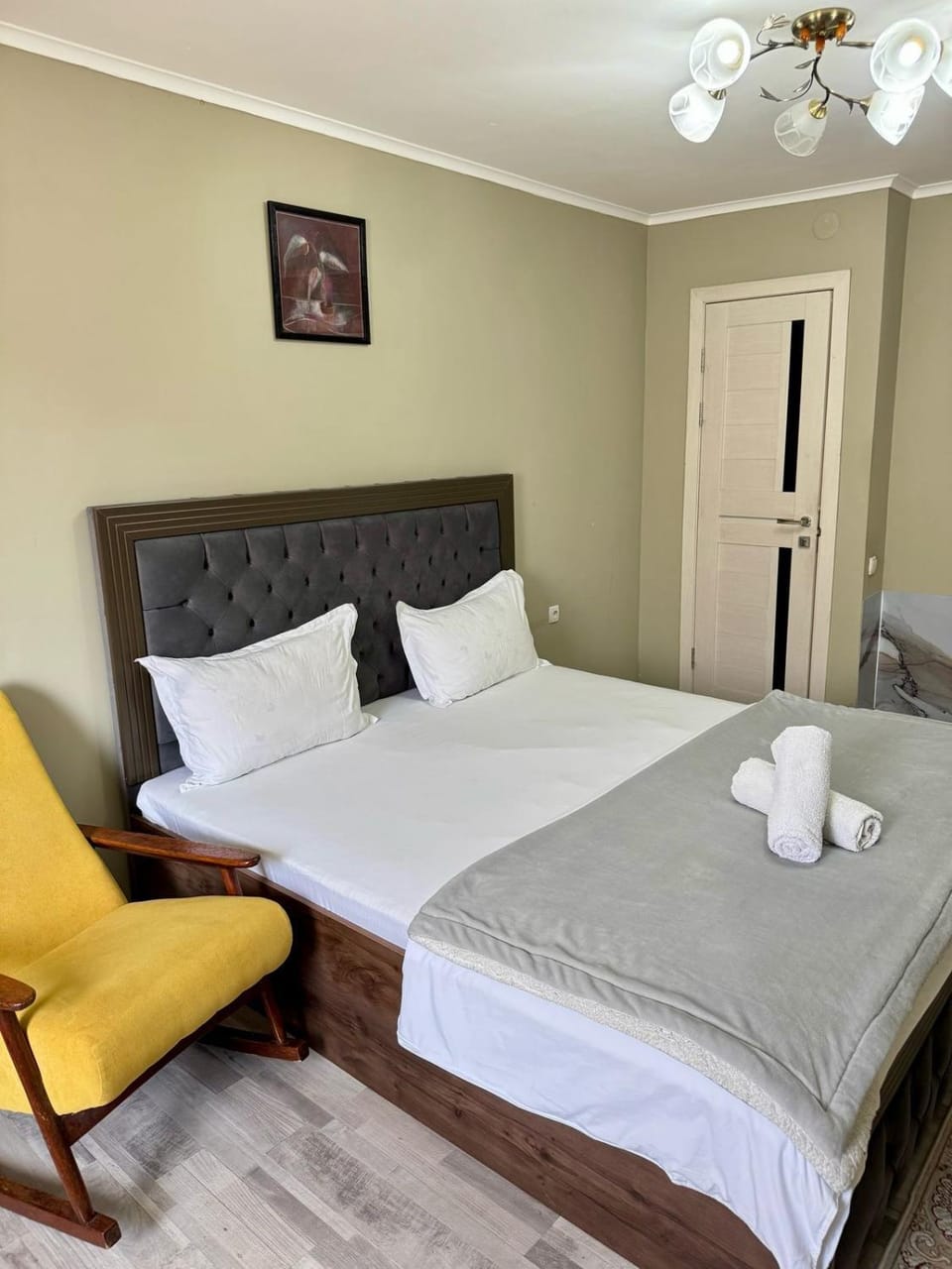 Shower, Toilet, Bed, bunk bed, towels, air conditioner