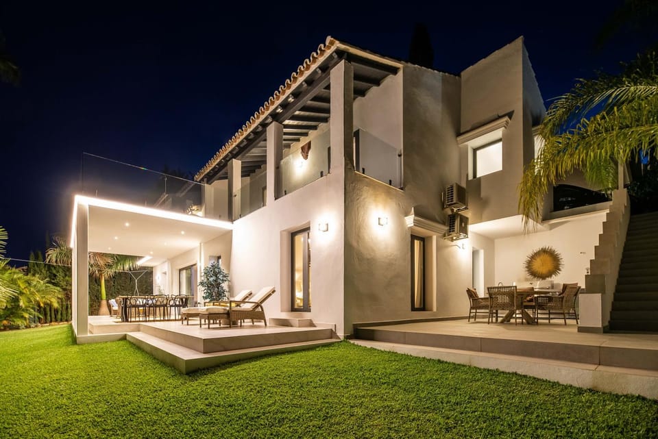 Property building, Night, Seating area, Garden view