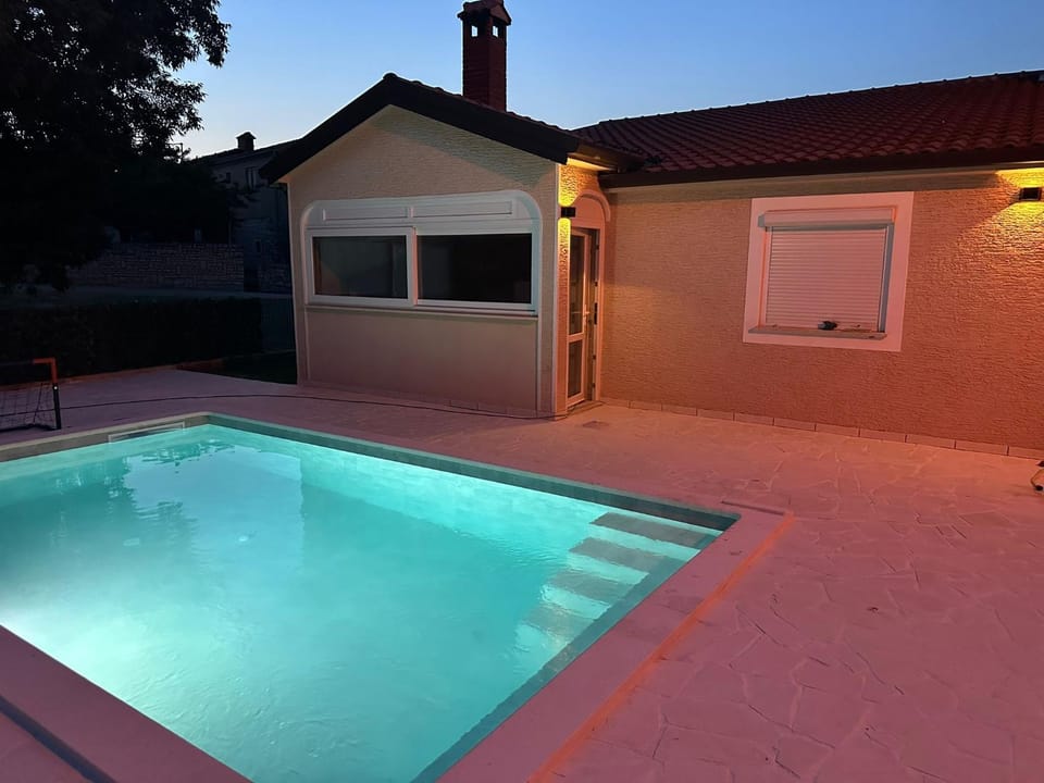 Night, Garden, Pool view, Swimming pool