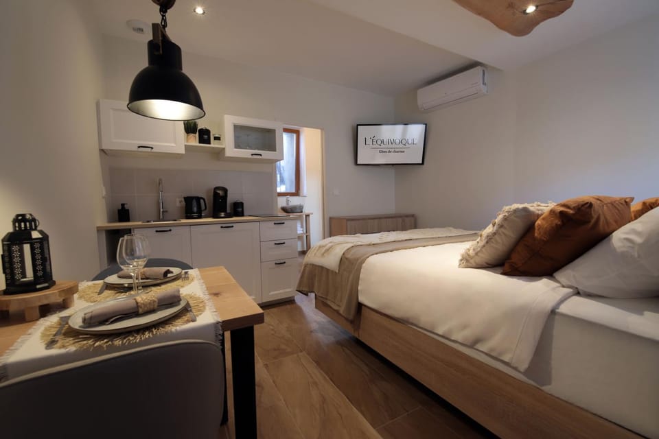 Kitchen or kitchenette, Living room, Seating area, Bedroom