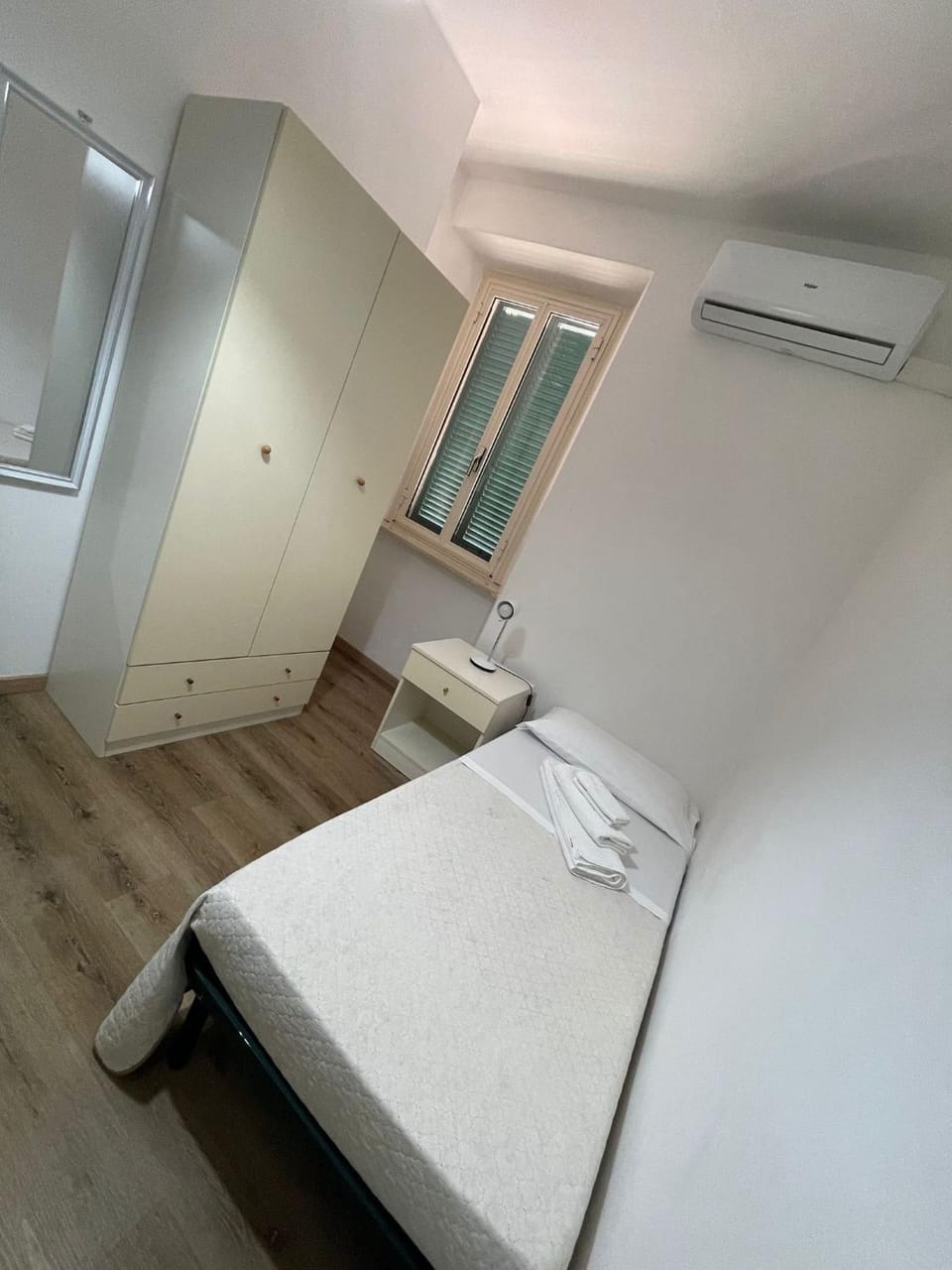 Bed, Photo of the whole room, Bedroom, towels, wardrobe, air conditioner