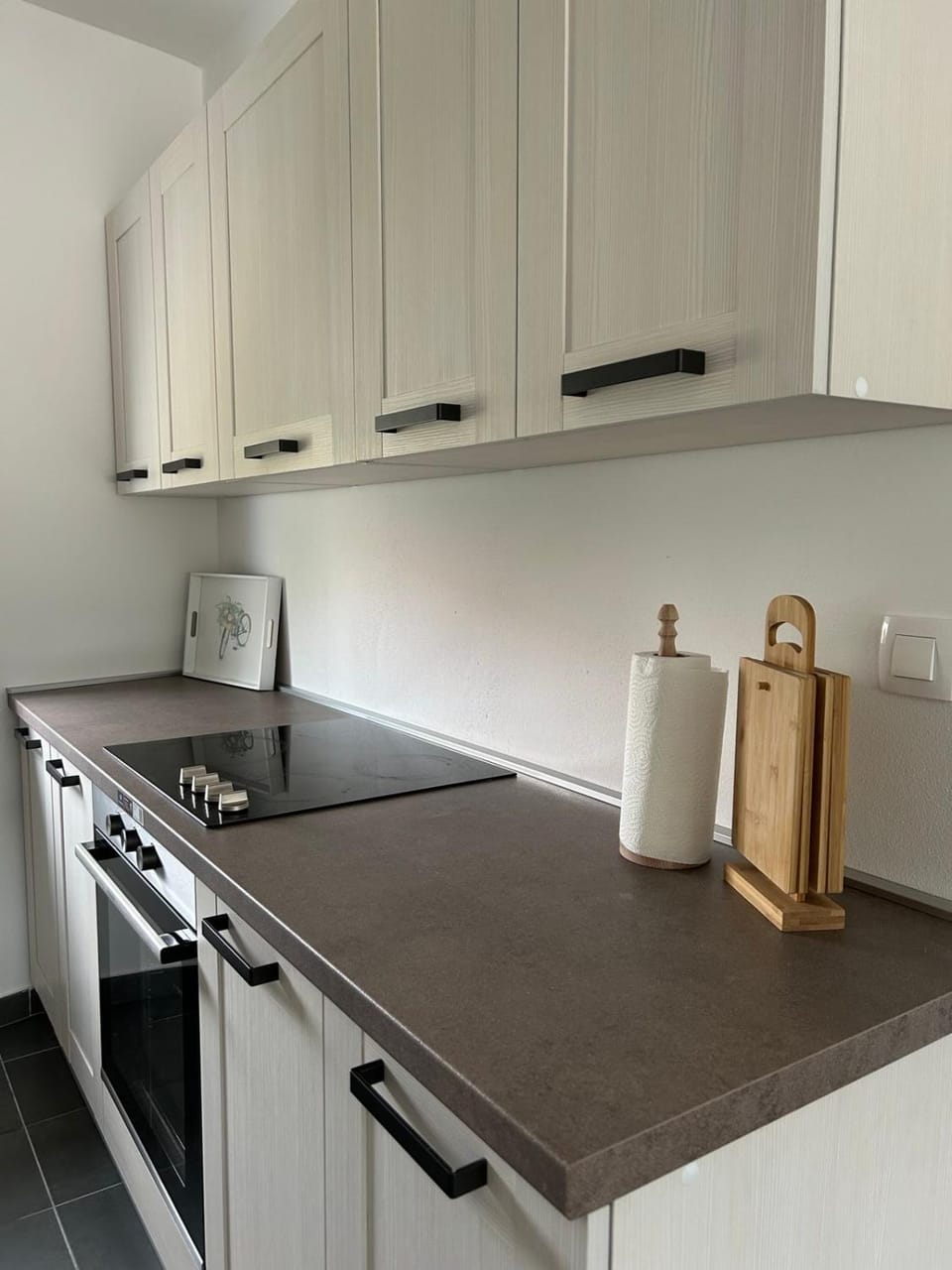 Kitchen or kitchenette, stove