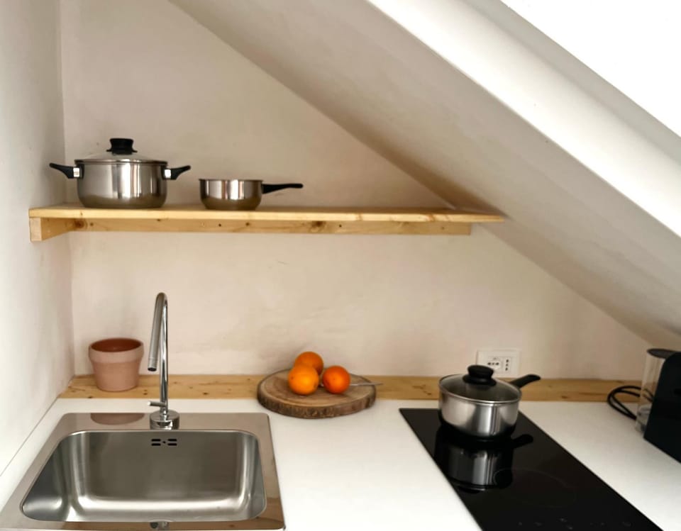 Kitchen or kitchenette, stove