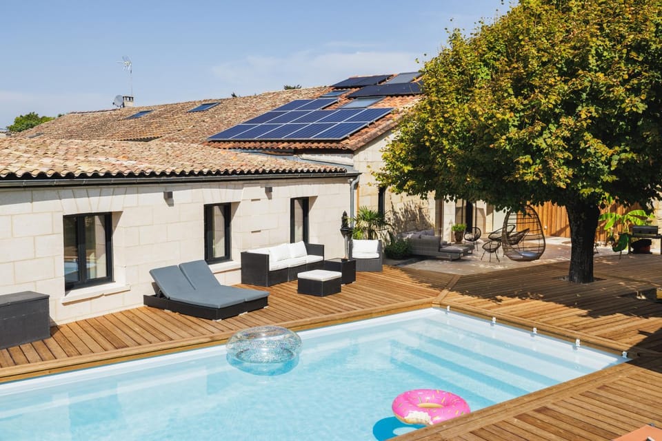 Property building, Living room, Swimming pool