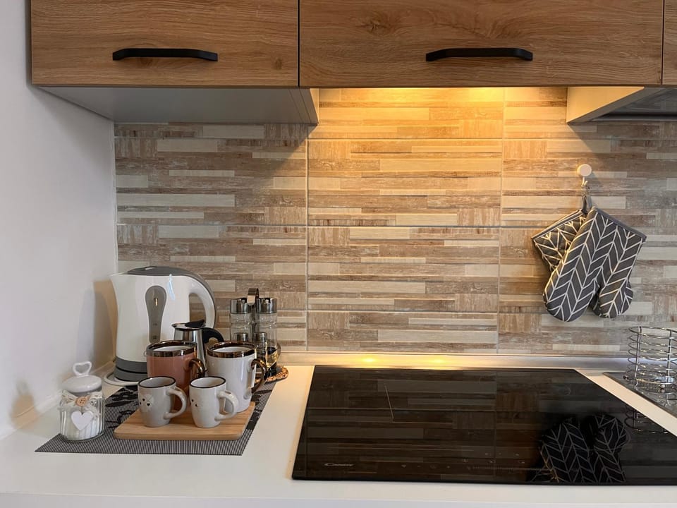 Kitchen or kitchenette, stove