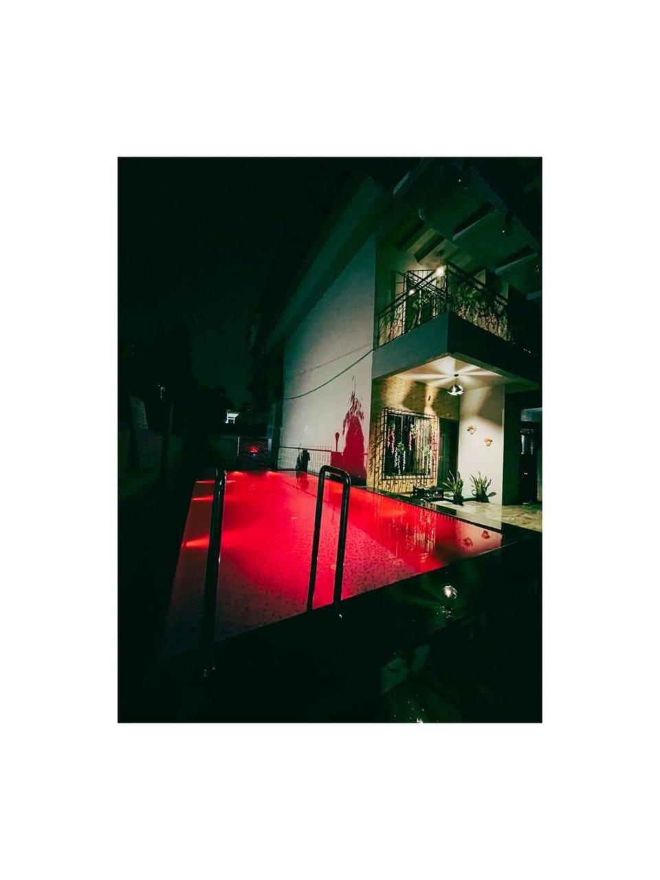 Patio, Night, Seating area, Pool view, Street view, Swimming pool, Quiet street view