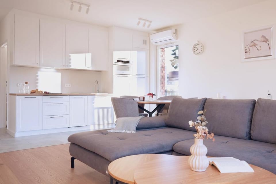 Kitchen or kitchenette, Living room, Seating area, Dining area, oven, stove, air conditioner