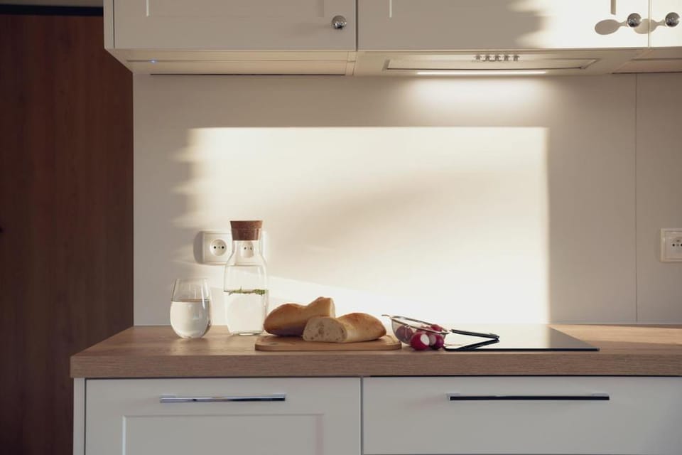 Kitchen or kitchenette, stove