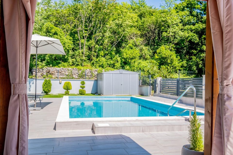 Patio, Natural landscape, Pool view, Swimming pool, sunbed