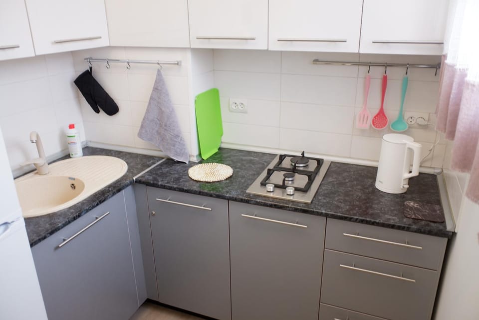 Kitchen or kitchenette, stove