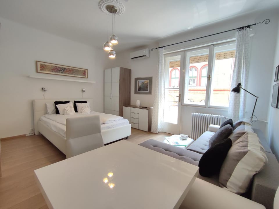 Bed, Photo of the whole room, Seating area, air conditioner