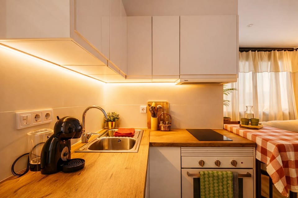 Kitchen or kitchenette, stove, kitchen