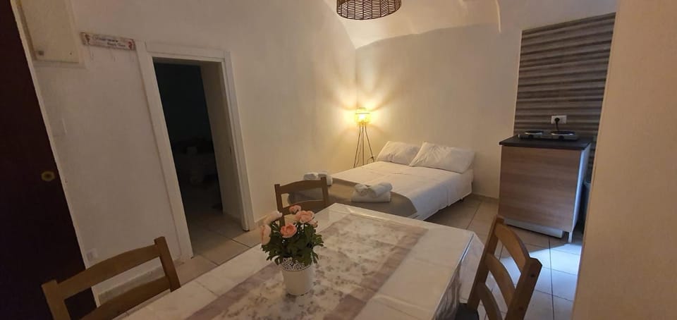 Bed, Living room, Seating area, stove, kitchen