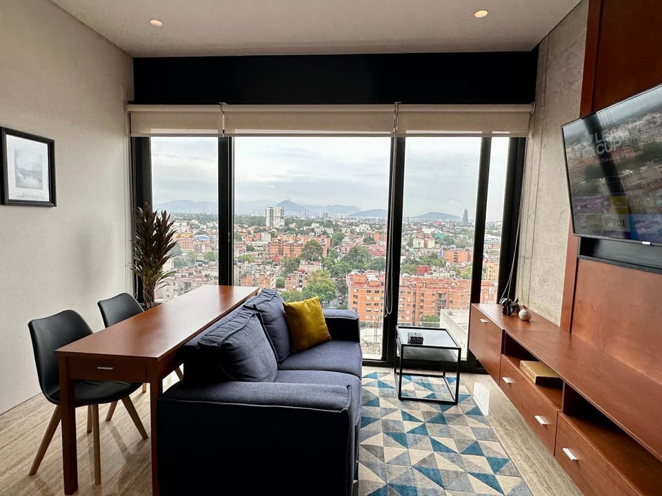 Living room, Seating area, City view