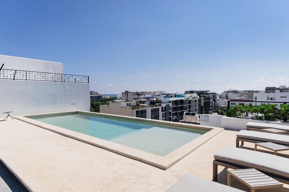 Property building, Pool view, Swimming pool, sunbed