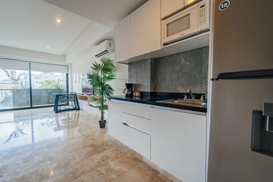 Kitchen or kitchenette, stove